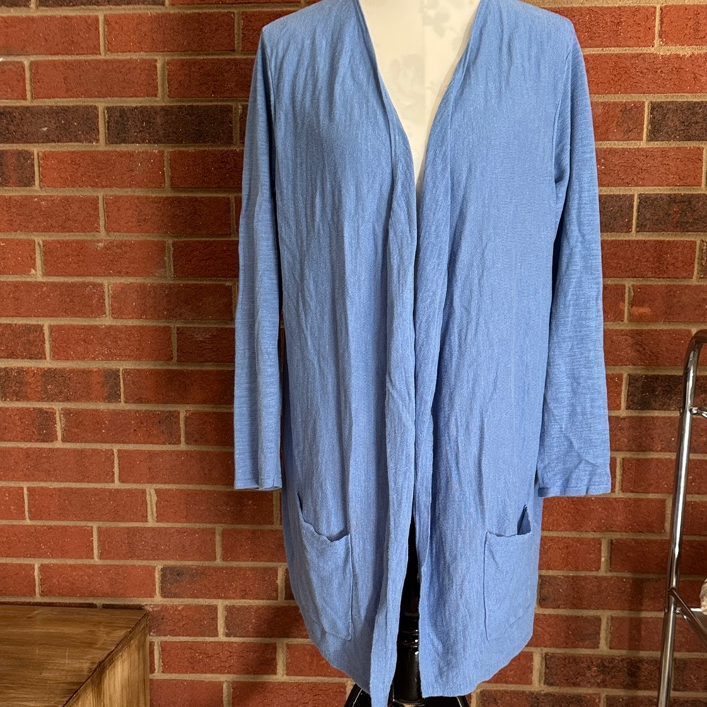 J. Jill Blue Open Front Linen/Cotten Cardigan